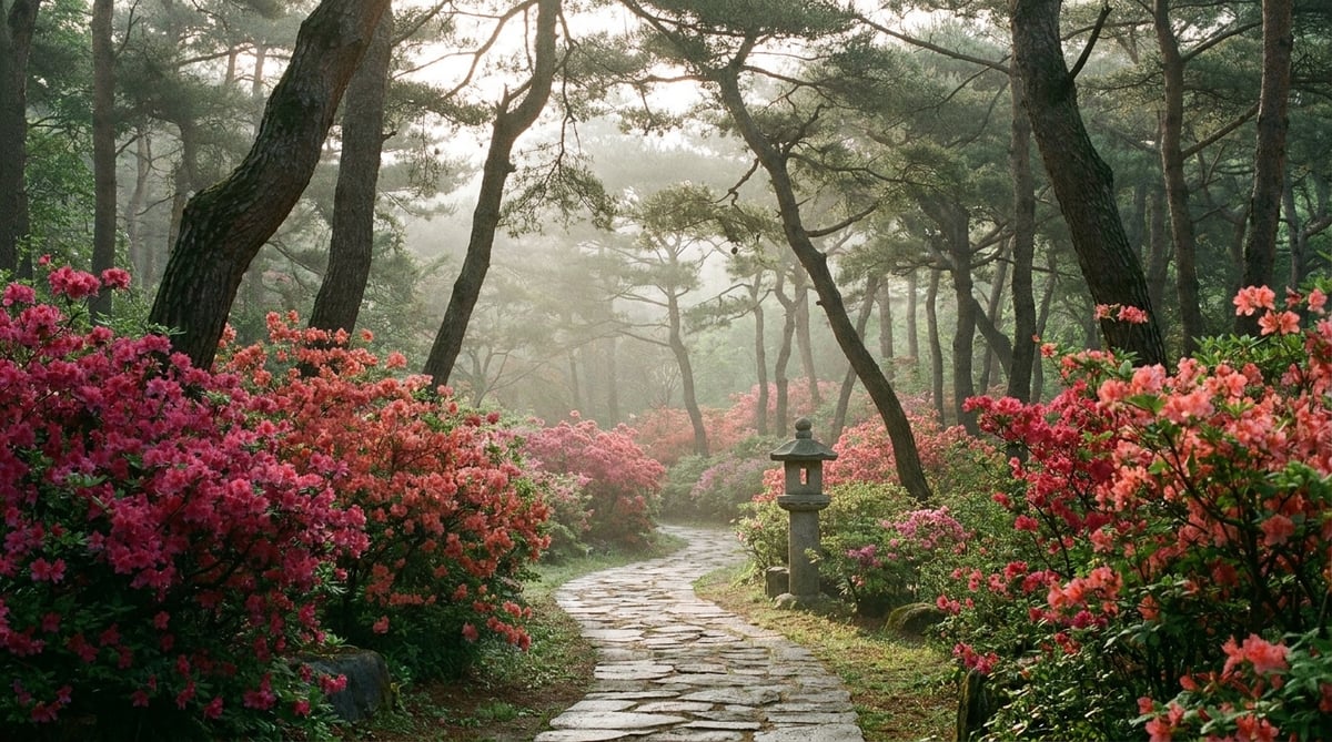5월 철쭉이 핀 수목원의 산책로