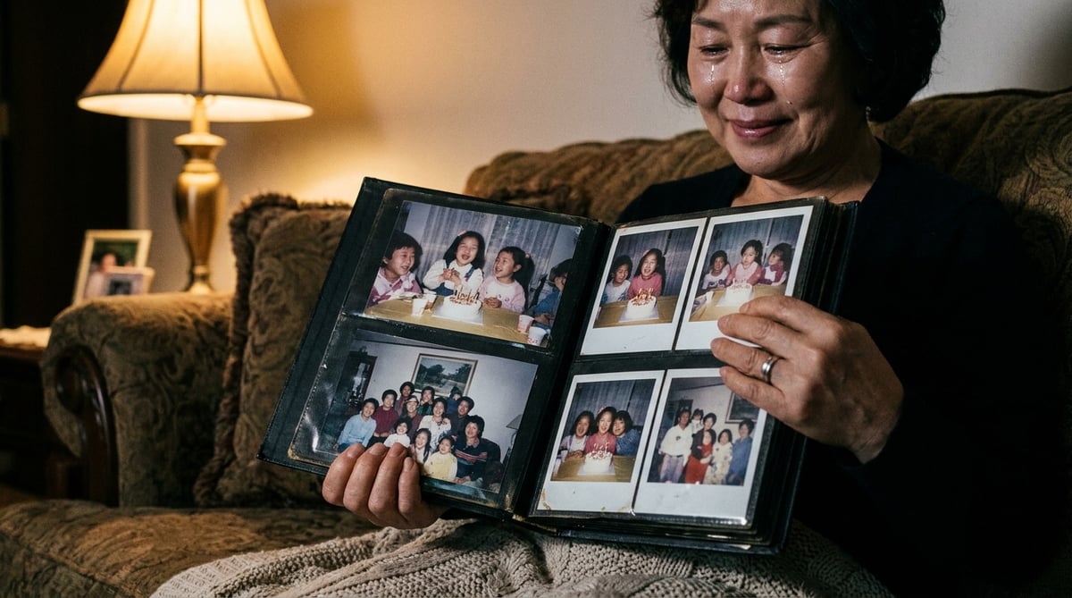 손주 사진으로 채워진 포토북을 한 장씩 넘기는 60대 엄마의 조용한 감동
