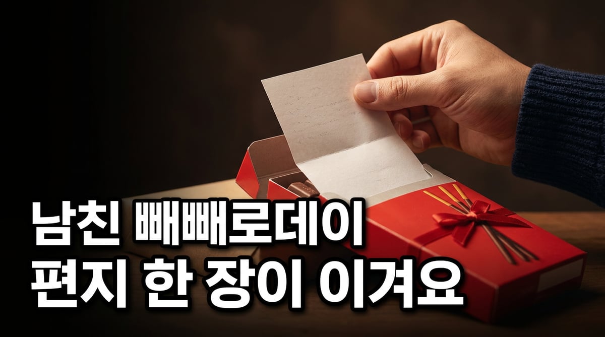 빼빼로 상자에서 손편지를 꺼내는 남자의 손 클로즈업