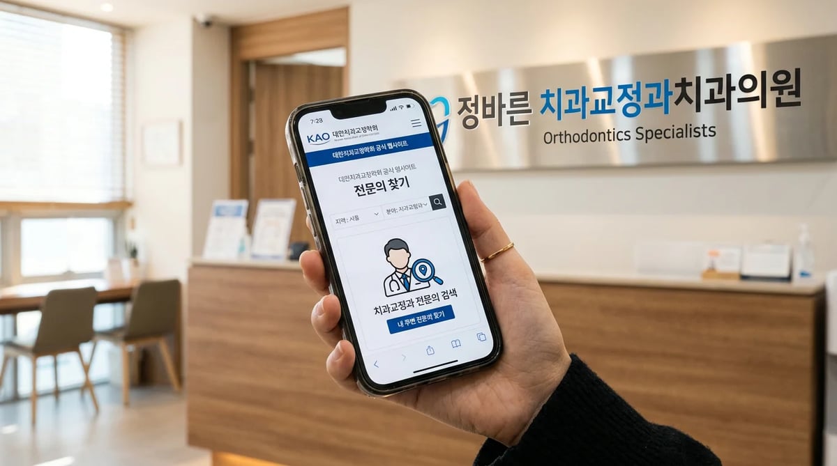 치과 교정 전문의 확인 방법, 대한치과교정학회 웹사이트 검색 화면