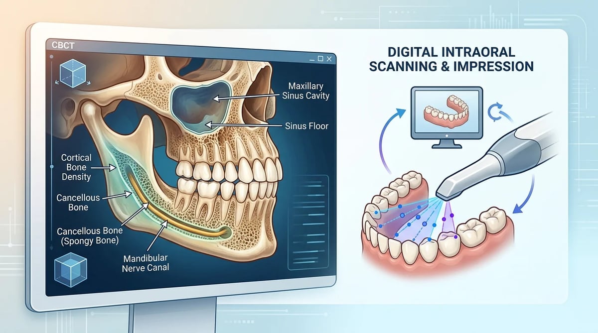임플란트 정밀 진단에 사용되는 3D CT 이미지와 구강 스캐너