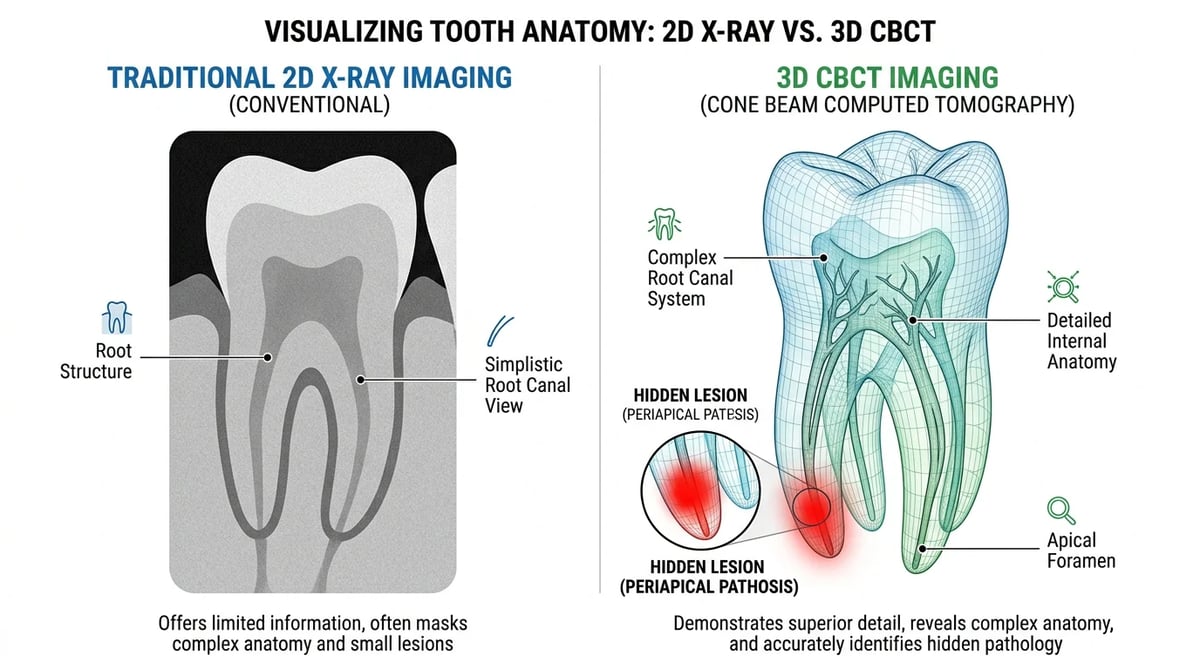 일반 엑스레이와 치과용 콘빔 CT(CBCT)의 3차원 정밀 진단 차이