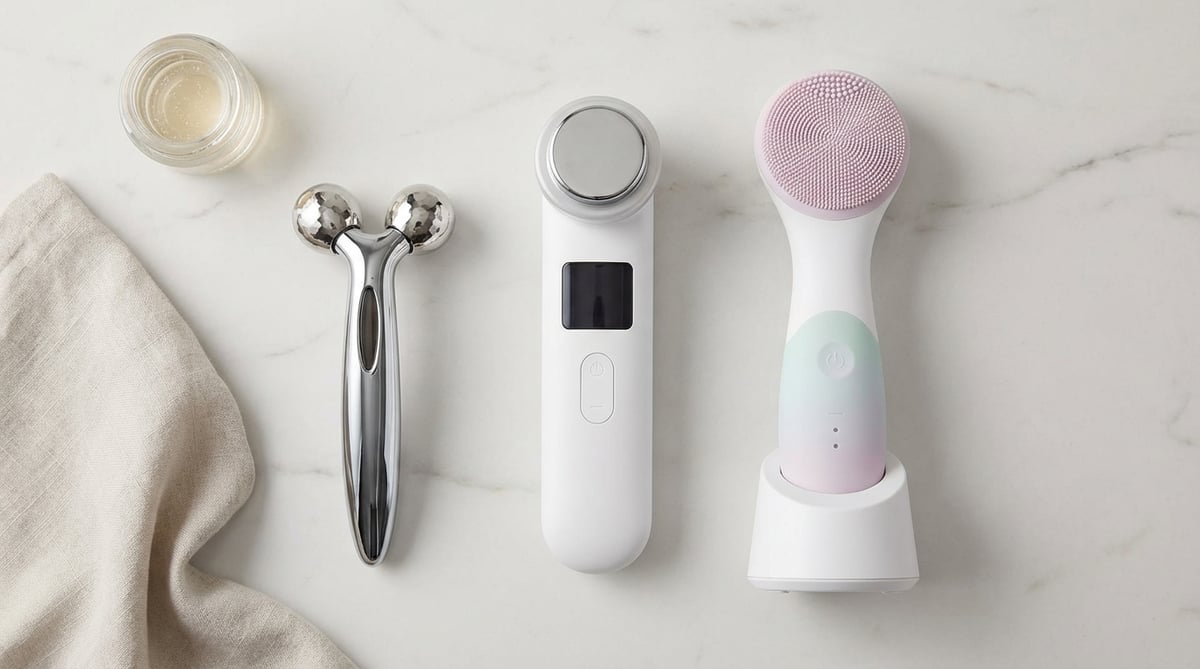 EMS·RF·초음파 홈케어 뷰티 기기 플랫레이