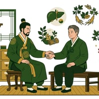 한의사가 환자를 진찰하며 간 건강을 위한 한의학적 치료와 식이요법을 설명하는 장면