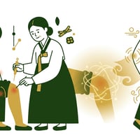 관절염으로 고통받던 환자가 한의학적 금주사 치료를 받고 염증이 완화되어 기뻐하는 모습.