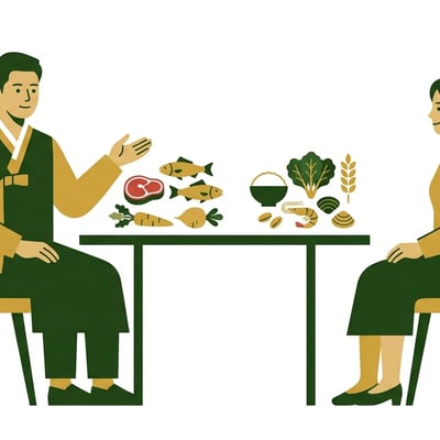 한의사가 태양체질 환자에게 식이요법을 설명하는 모습