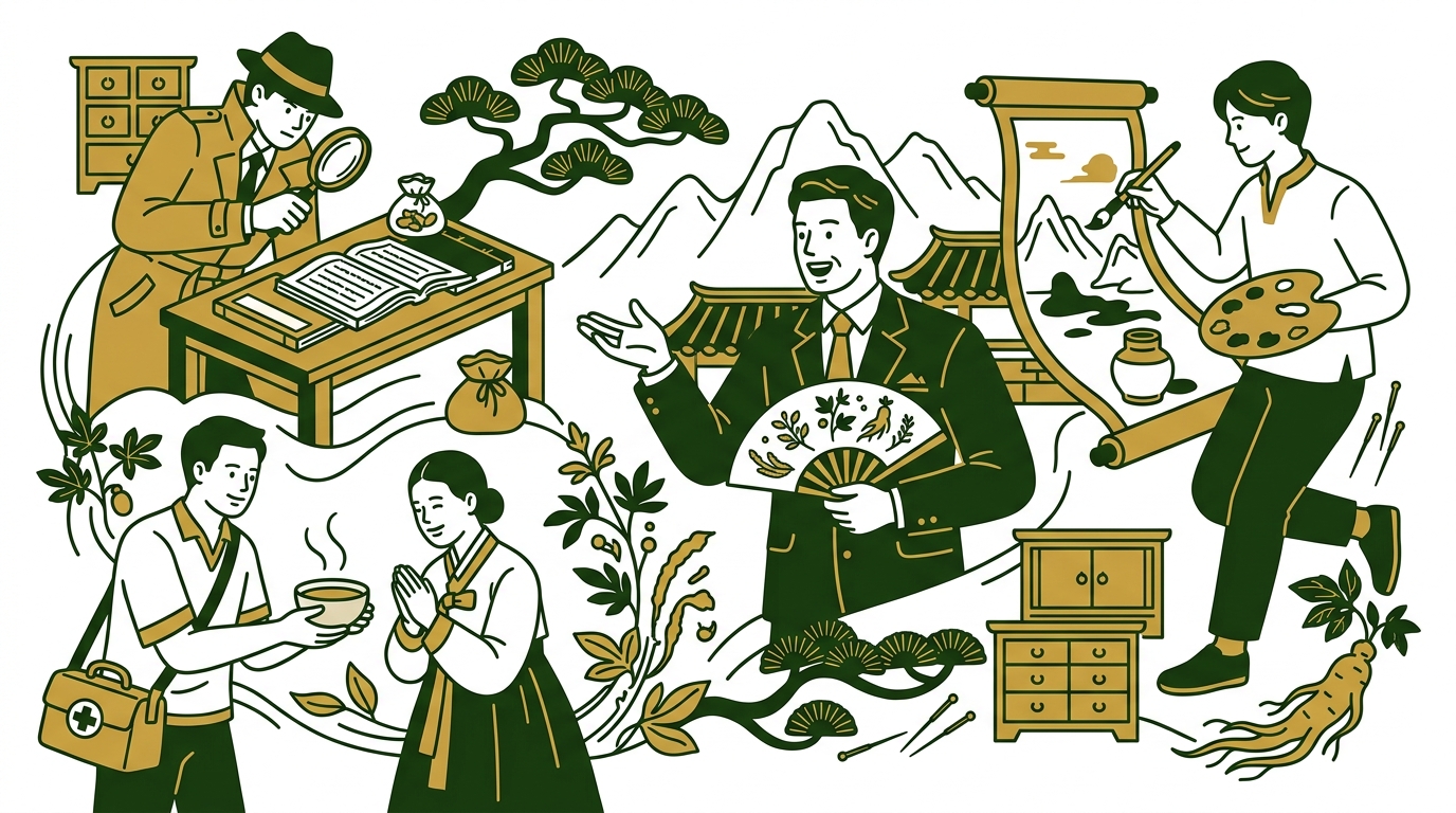 활동적인 토양체질을 위한 다양한 직업군이 조화롭게 표현된 그림