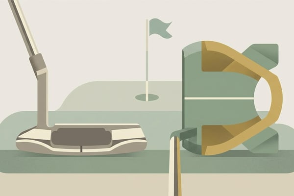 블레이드와 말렛 퍼터를 나란히 비교하는 에디토리얼 일러스트레이션