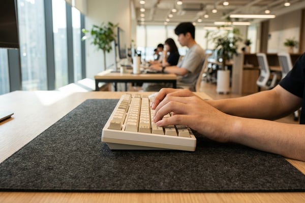 사무실에서 기계식 키보드를 사용하는 모습