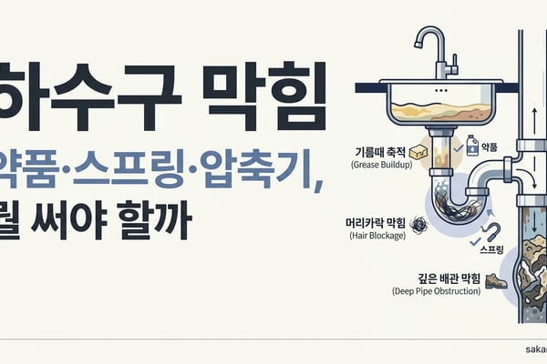 하수구 막힘 원인과 약품·스프링·압축기 선택법을 보여주는 배수관 단