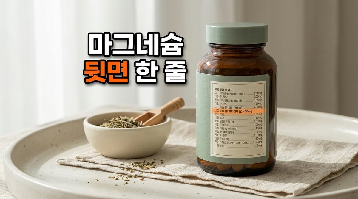 영양제 병의 뒷면 라벨에서 원료명 한 줄이 강조된 사진
