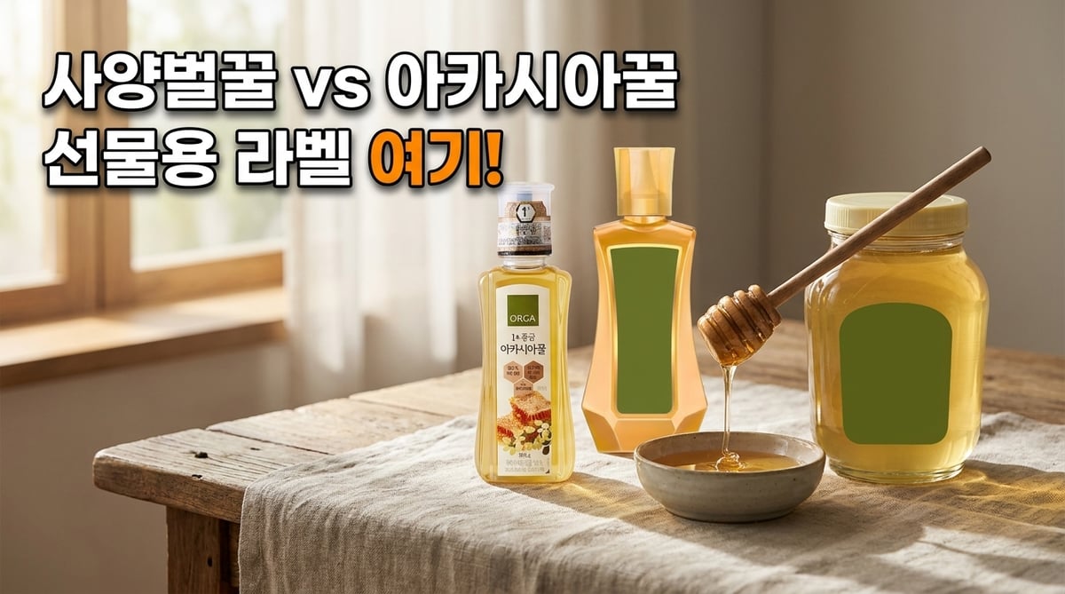 아카시아꿀 병 세 개를 리넨 위에 놓은 대표 이미지