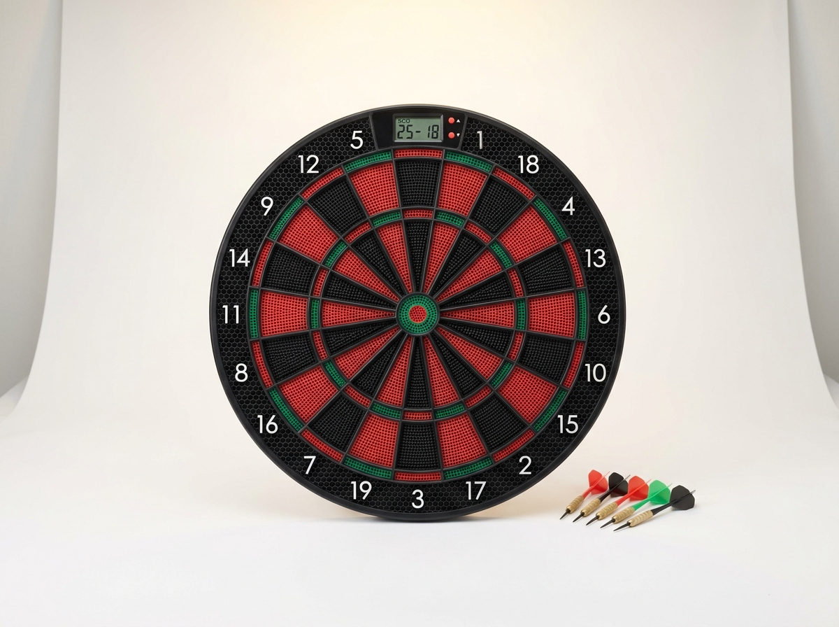 LCD 점수창과 벌집 모양 세그먼트가 있는 보급형 전자 자동합산 다트보드와 플라스틱 팁 다트 세트