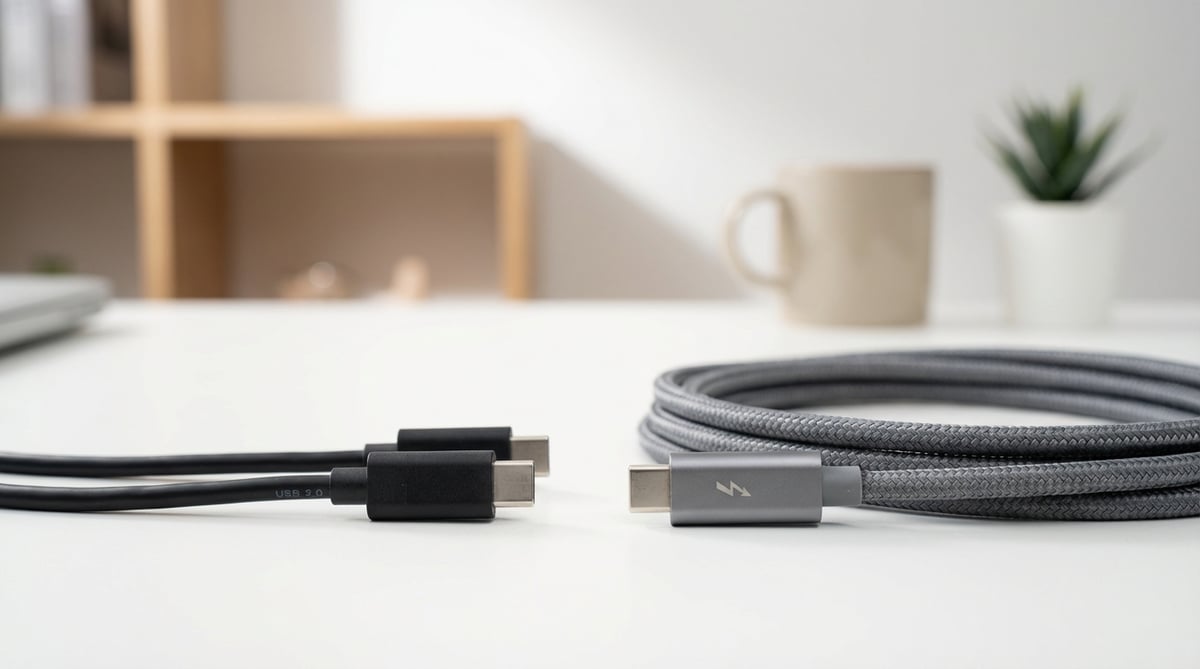 일반 USB-C 충전 케이블과 썬더볼트4 케이블 비교