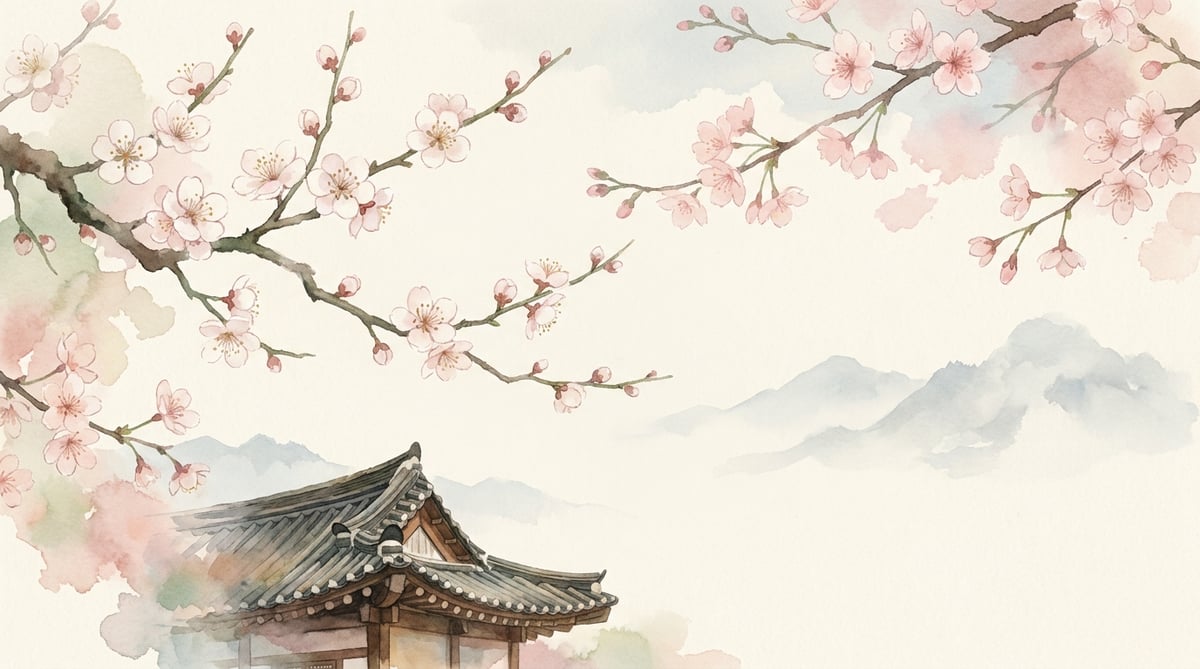 3~4월 봄 — 매화와 벚꽃 수채화 일러스트