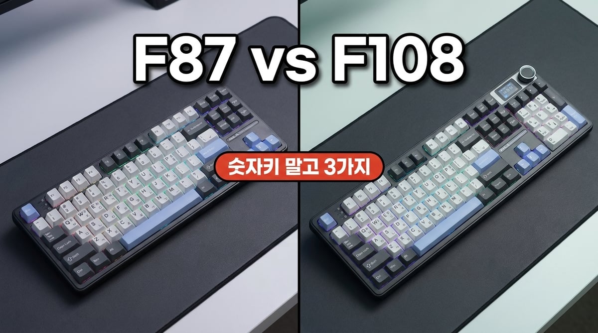 독거미 F87 Pro 텐키리스와 F108 Pro 풀배열 키보드 나란히 비교