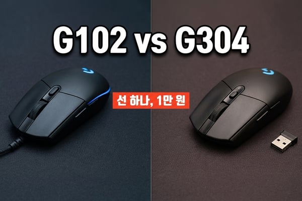 로지텍 G102 유선 마우스와 G304 무선 마우스 비교