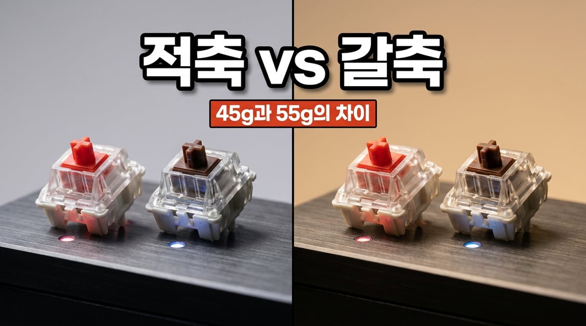 기계식 키보드 적축과 갈축 스위치 클로즈업 비교