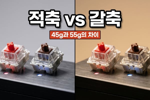 기계식 키보드 적축과 갈축 스위치 클로즈업 비교