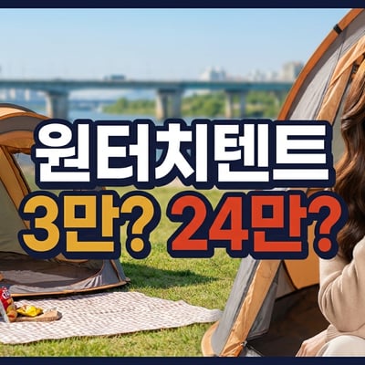 한강공원 잔디밭에 펼친 원터치텐트 앞에서 3만 원과 24만 원 사이를 고민하는 여성 썸네일