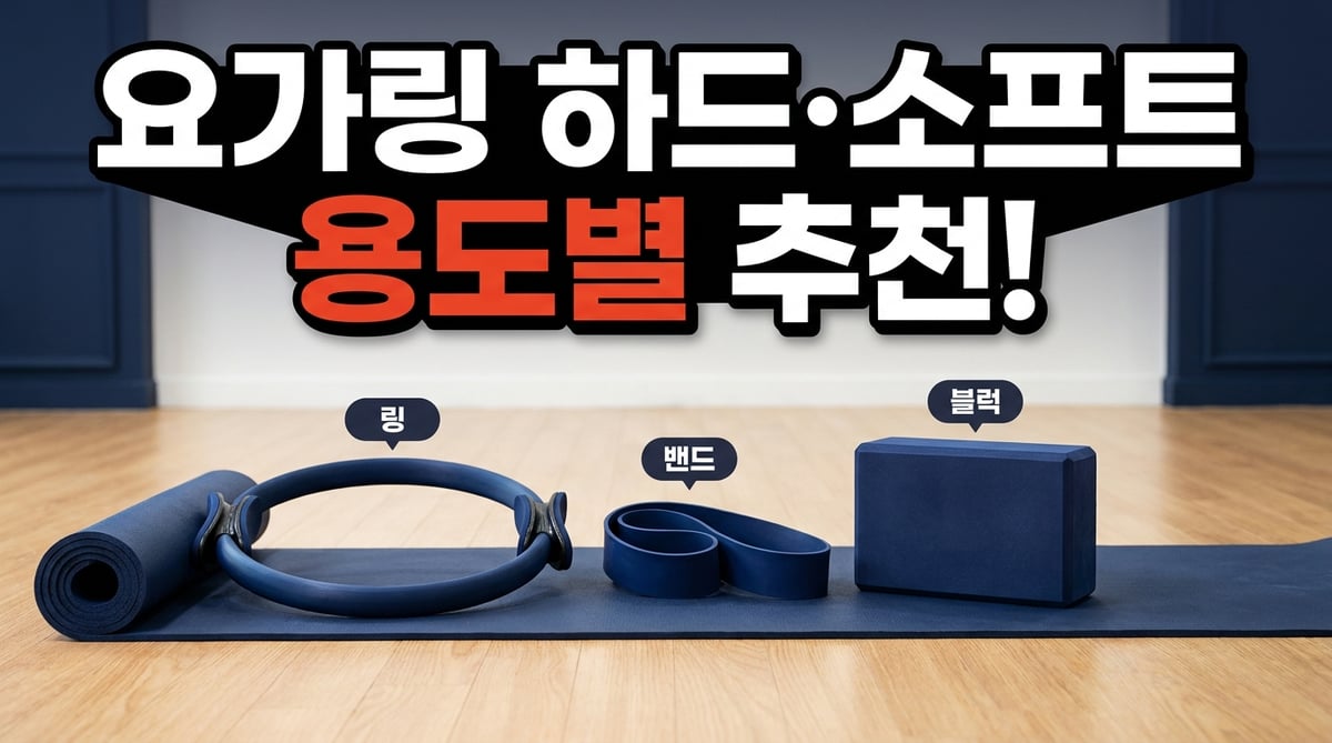 요가링·루프밴드·요가블럭 세 소도구를 매트 위에 나란히 놓고 비교한 사진