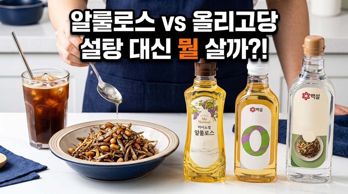 알룰로스 시럽 두 통과 올리고당 한 통을 나란히 놓은 대표 이미지