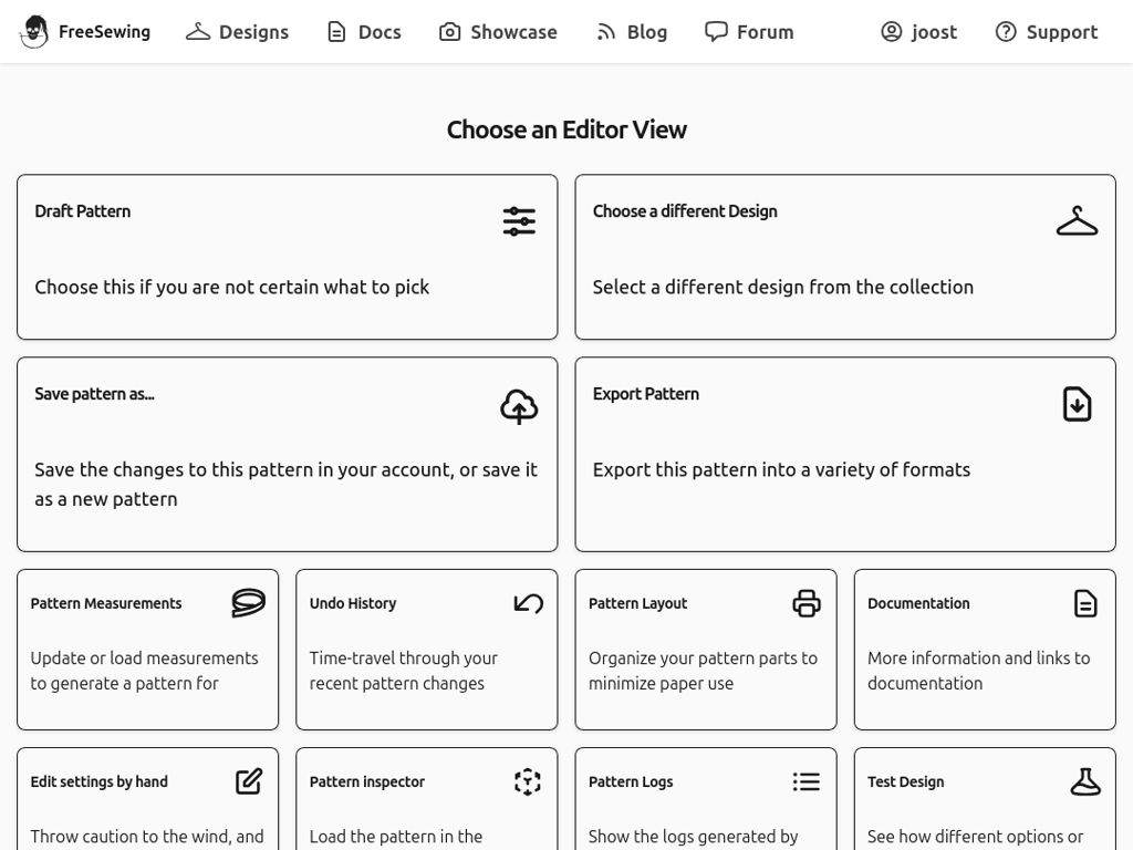 A screenshot of the FreeSewing Editor in picker view, on a
|
||||
tablet