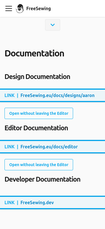 A screenshot of the FreeSewing Editor in docs view on
|
||||
mobile