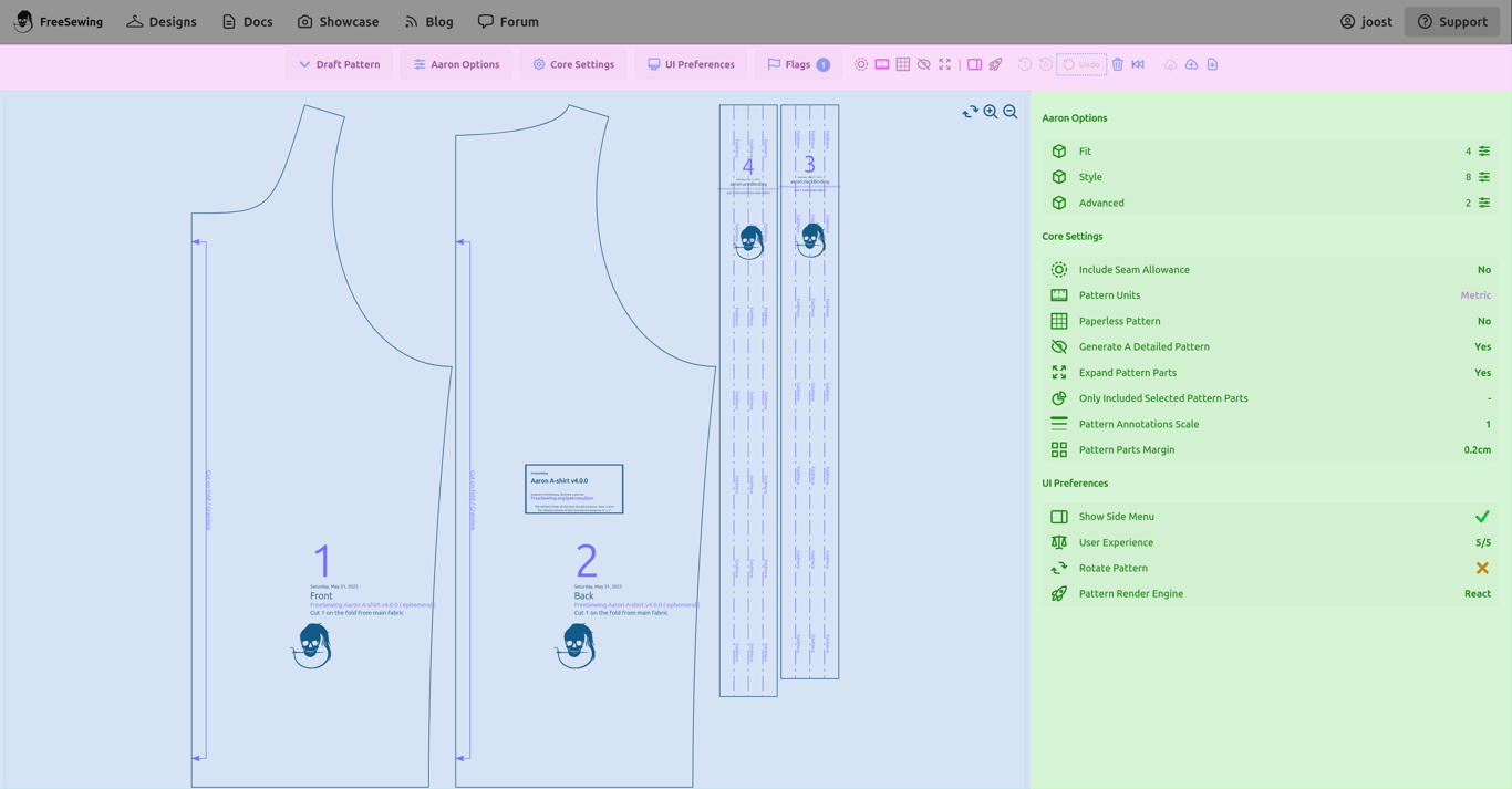 A screenshot showing colorized FreeSewing Editor areas (in draft view, on a
|
||||
desktop)