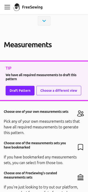 A screenshot of the FreeSewing Editor in measurements view on
|
||||
mobile