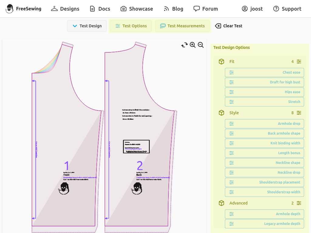 A screenshot of the FreeSewing Editor in test view, on a
|
||||
tablet