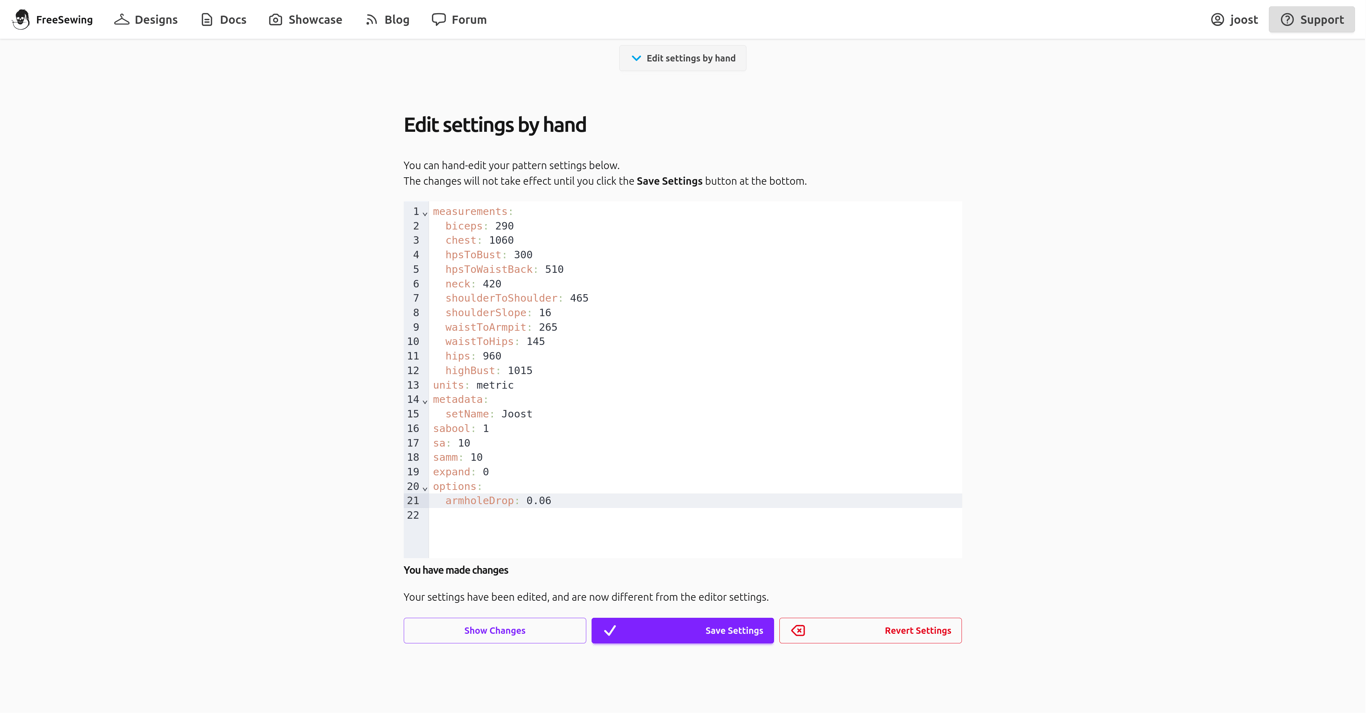 A screenshot of the FreeSewing Editor in docs view, on a
|
||||
desktop