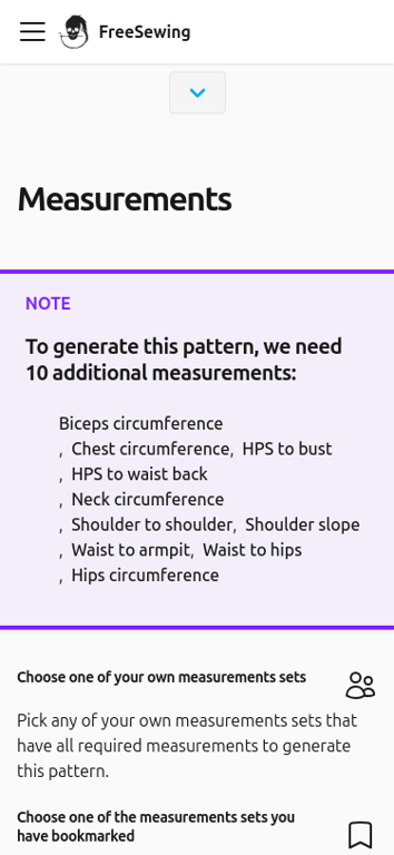 A screenshot of the FreeSewing Editor in measurements view on
|
||||
mobile