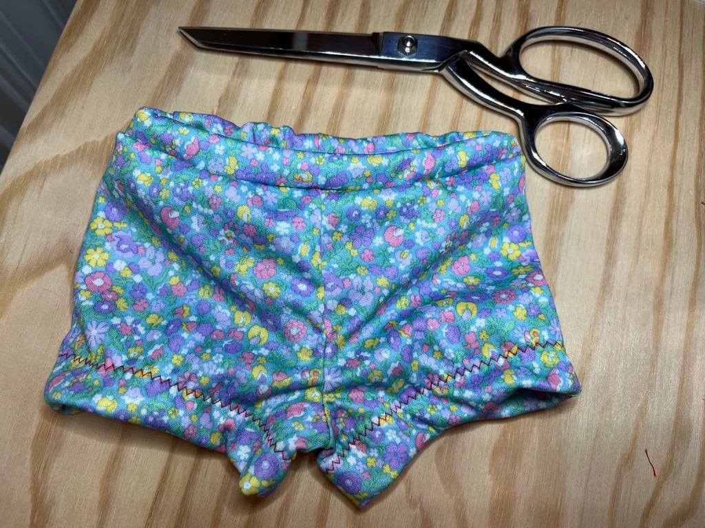 Sewing this doll size "5" pair of Shin swim trunks was an adventure