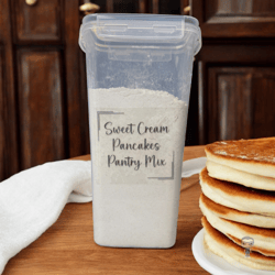 This is sweet cream pancakes pantry mix in an airtight container