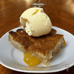 peach cobbler with vanilla ice cream