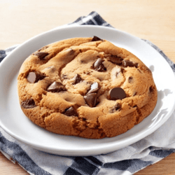 Single Chocolate Chip Cookie on a white plate