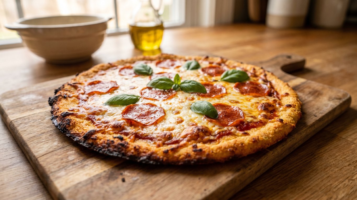 Cover: Keto Fettbrot-Pizzateig: Knusprig, Goldgelb und Super Niedrig-Kohlenhydrat