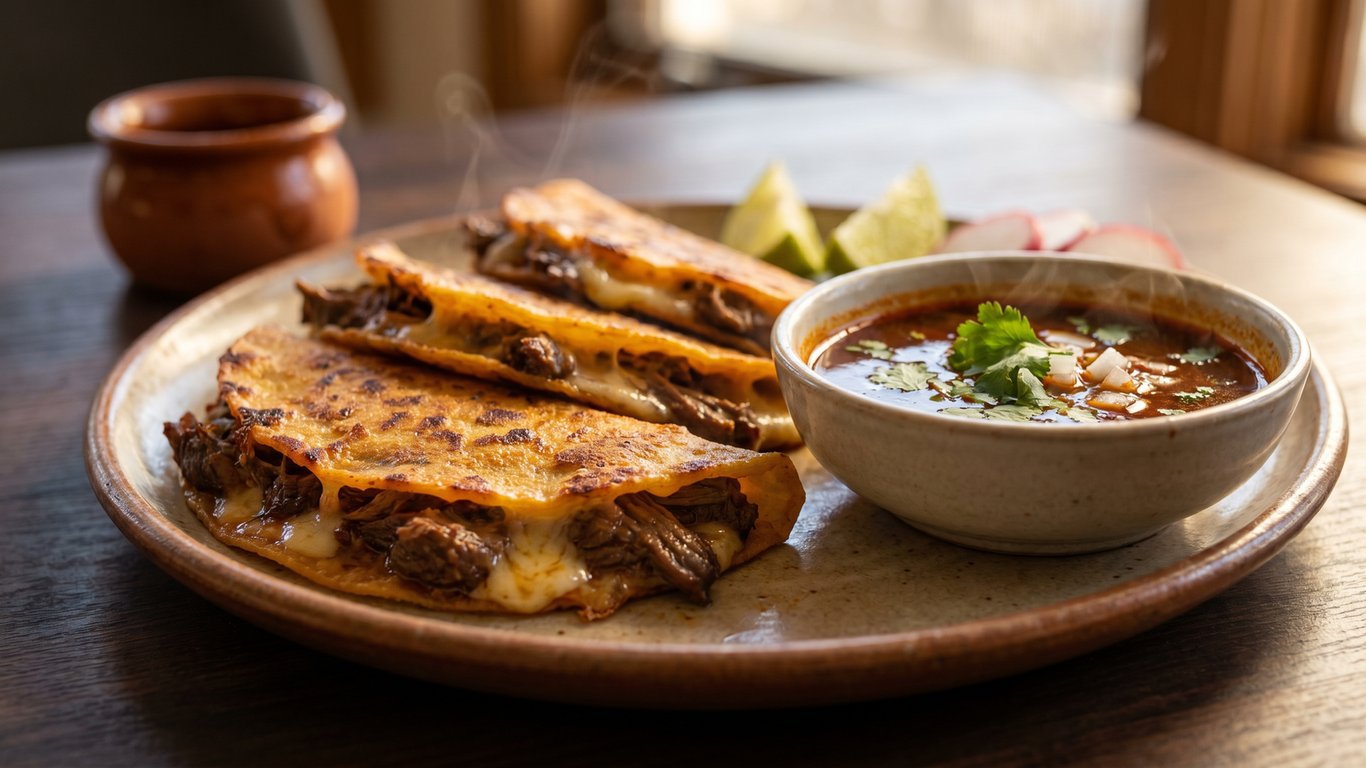Cover: Viral Quesabirria-Rindertacos mit reichem Chili-Eintopf-Dippsüppchen