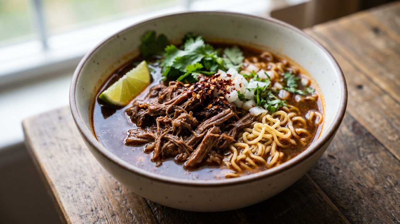 Cover: Viral Birria-Ramen: Die ultimative 15-Minuten-Mexikanisch-Japanische Komfort-Fusion
