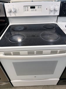 GE White glass top range
