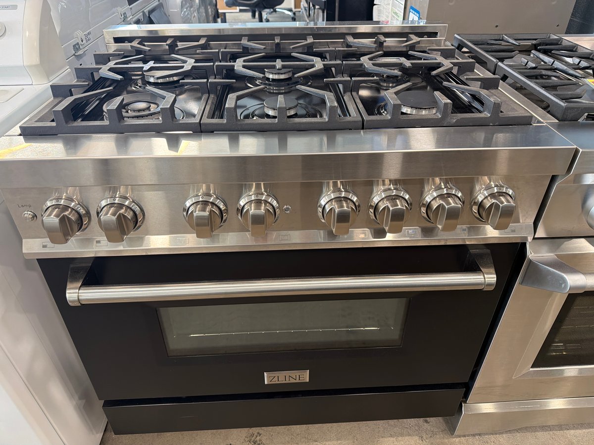 Photo 1 of this exact Z-Line ZLINE stainless steel and matte black 36”wide dual fuel range