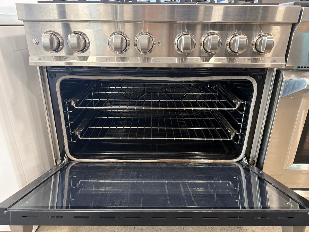 Photo 2 of this exact Z-Line ZLINE stainless steel and matte black 36”wide dual fuel range