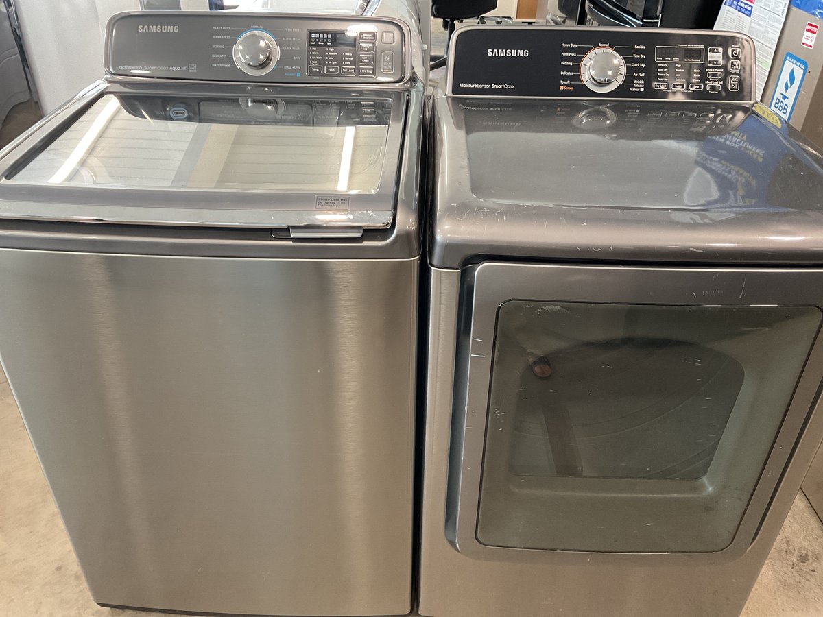Photo 1 of this exact Samsung Top load charcoal color washer and dryer