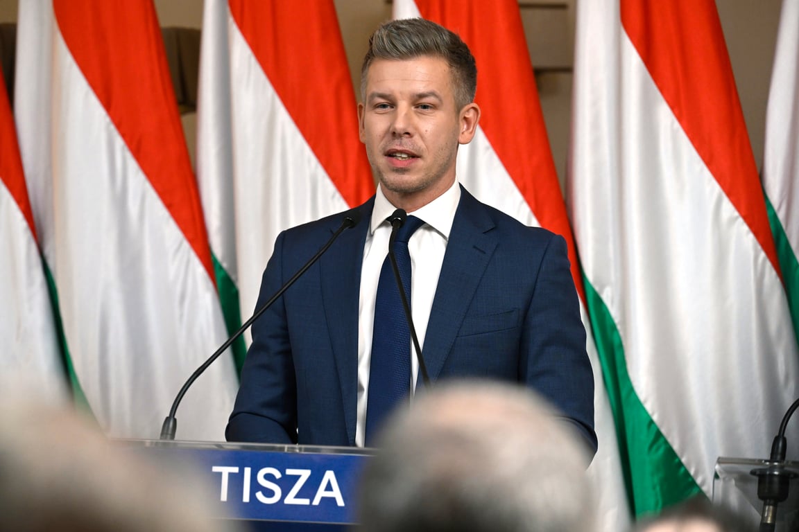 Hungary’s opposition leader Peter Magyar holds a press conference in Budapest, 5 January 2026. Photo: EPA / Noemi Bruzak