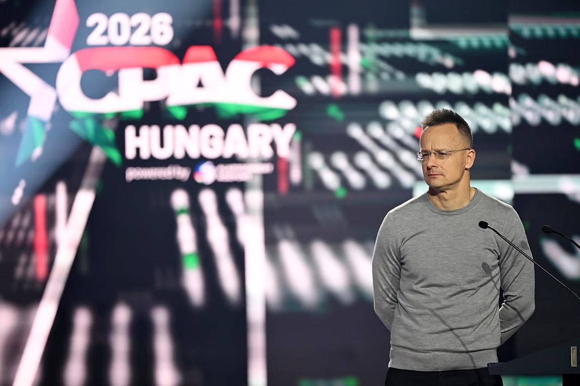 Hungarian Foreign Minister Péter Szijjártó speaks at the Conservative Political Action Conference (CPAC) in Budapest, 21 March 2026. Photo: Zoltán Balogh / EPA.