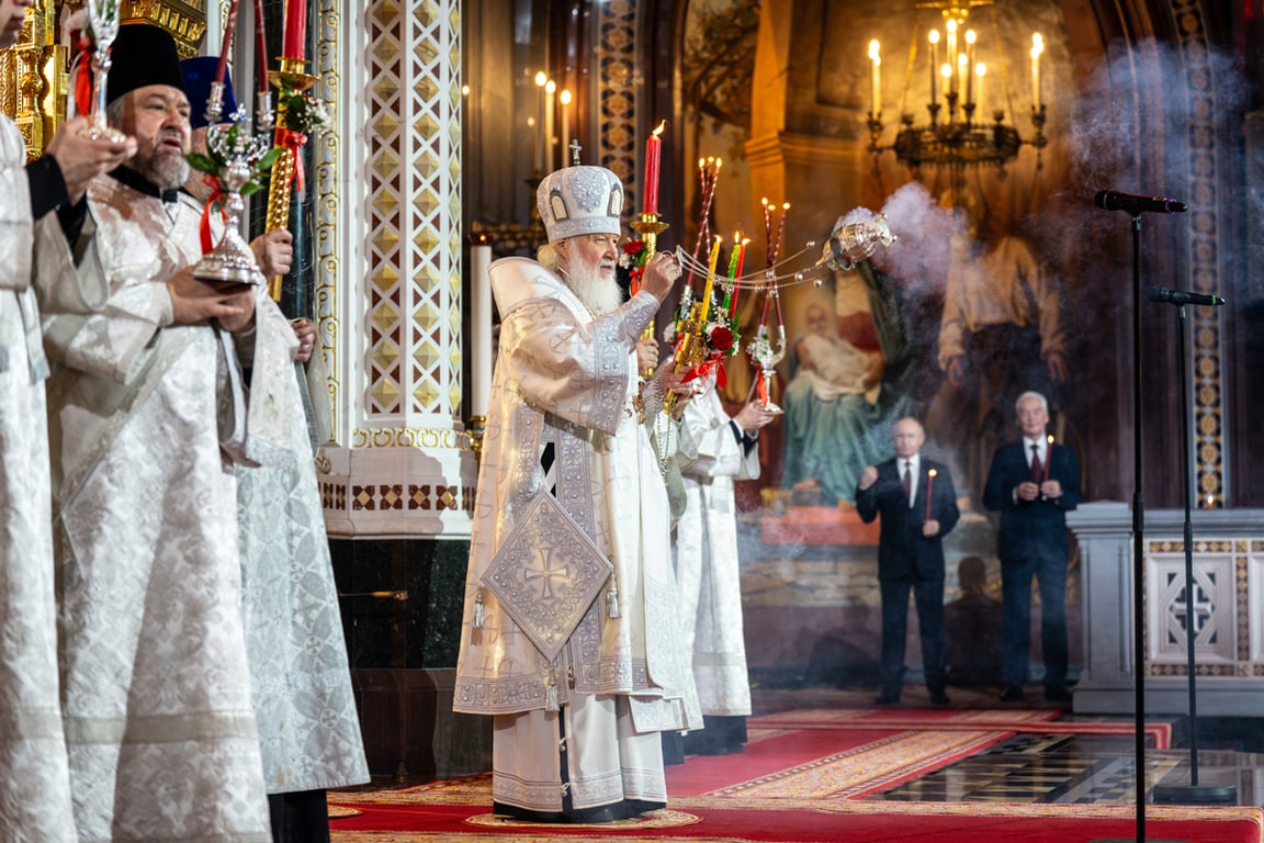 Патриарх Кирилл во время службы в Храме Христа Спасителя, Москва, 20 апреля 2025 года. Фото: Олег Варов /  Пресс-служба Патриарха Московского и всея Руси