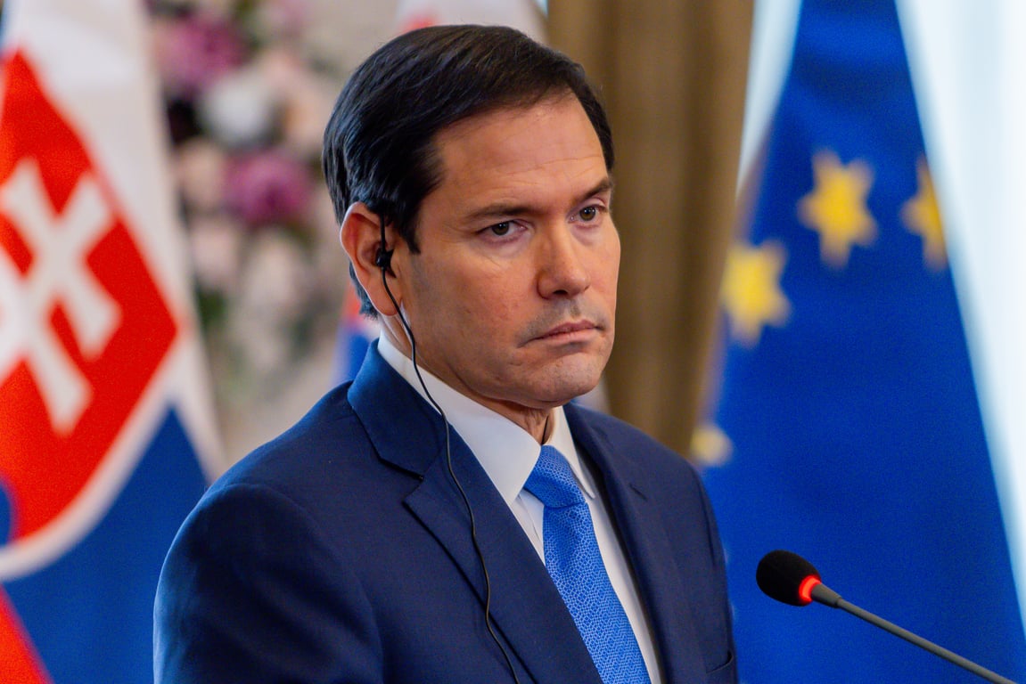 US Secretary of State Marco Rubio at a joint press conference with Slovak Prime Minister Fico in Bratislava, Slovakia, 15 February 2026.  Photo: EPA / Dominika Kortvelyesiova