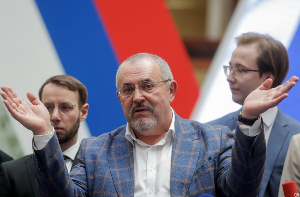 Boris Nadezhdin speaks to the media in Moscow, Russia, 8 February 2024. Photo: EPA/MAXIM SHIPENKOV