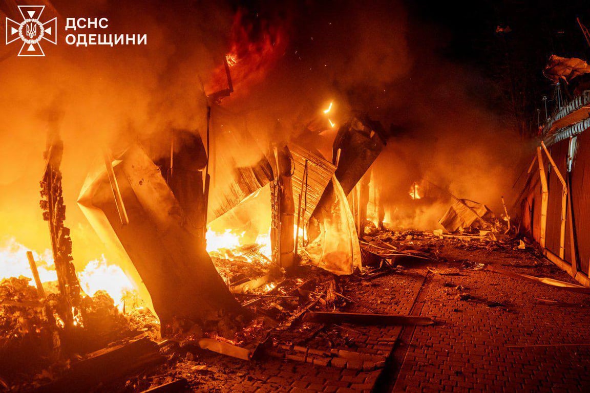 A fire rages following Russian airstrikes on the Ukrainian city of Odesa, 12 February 2026. Photo: State Emergency Service of Ukraine